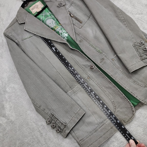 Vtg Mens Caffeine‎ Rave Blazer Jacket Y2K Sz L Military Punk Goth Herringbone - Picture 4 of 13